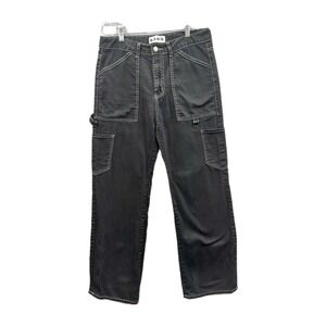 EUC SONG Black Contrast Stitch Carpenter Cargo Pants Women's 9/29 100% Cotton